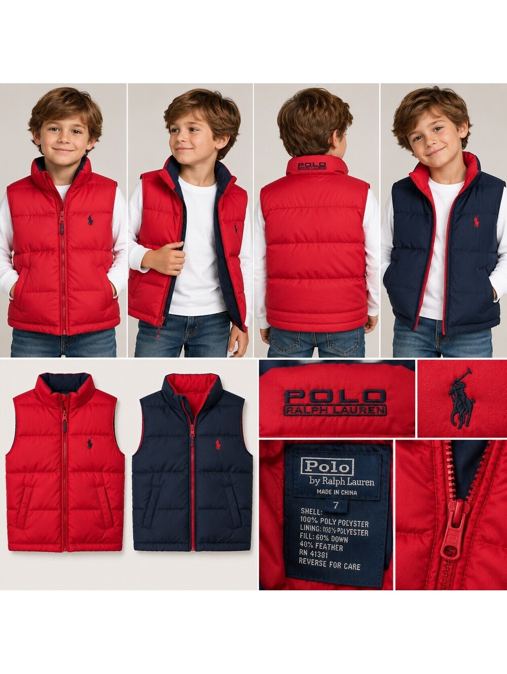 Polo Ralph Lauren Boys Reversible Puffer Vest Red Navy boys size small